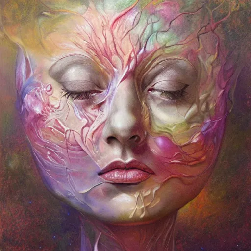 Image similar to the laws of physics break down and there only an infinite present, in which all points in time are equally real. surrealist acrylic painting by marco mazzoni, by dorothea tanning, pastel colors, featured on artstation, metaphysical, fluid acrylic pour art, airbrush art, rococo