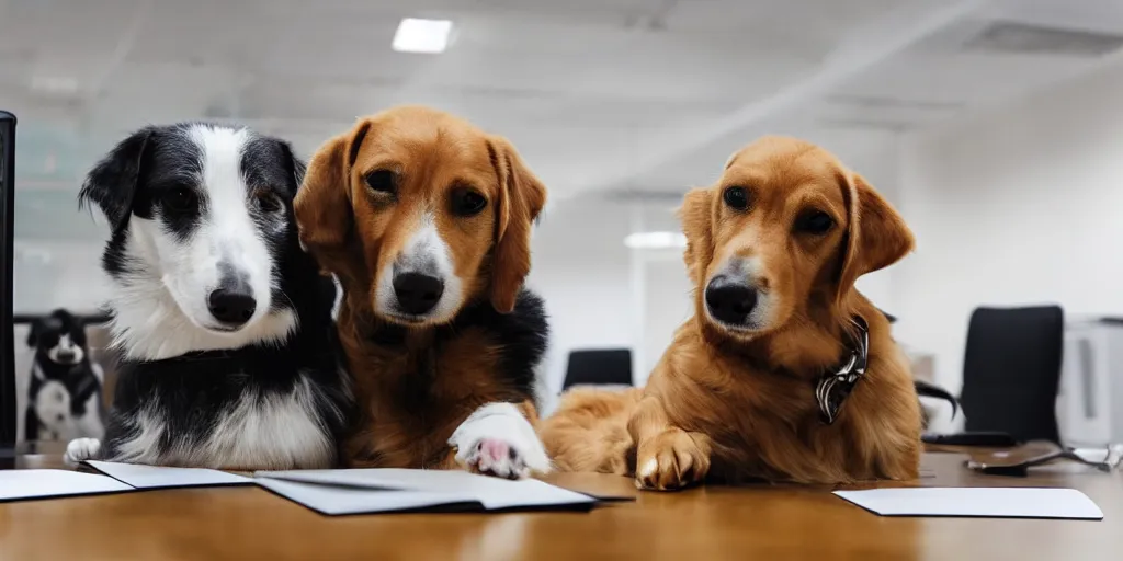 Prompt: pets are working in a modern office