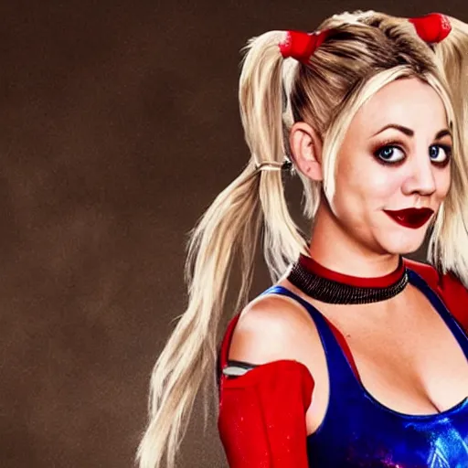 Image similar to A still of Kaley Cuoco as Harley Quinn