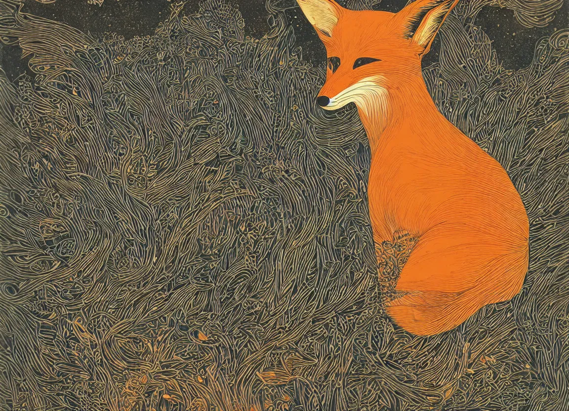 Image similar to a fox head by victo ngai, clean long lines, ultra detailed