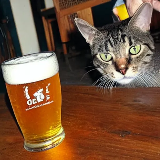 Prompt: A cat drinking a pint of beer