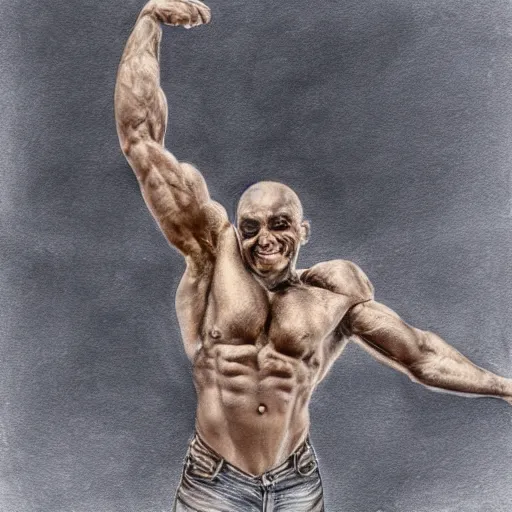 Prompt: bird with two bodybuilder arms, hyper realism n 5