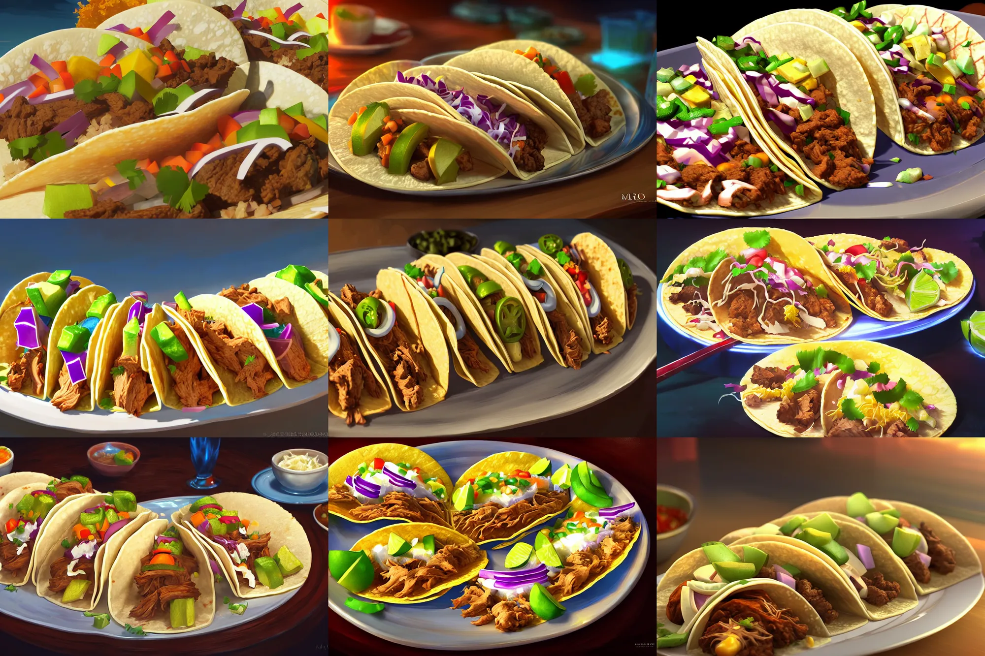 Prompt: close - up of a delicious plate of tacos, key visual, a fantasy digital painting by makoto shinkai and james gurney, trending on artstation, highly detailed