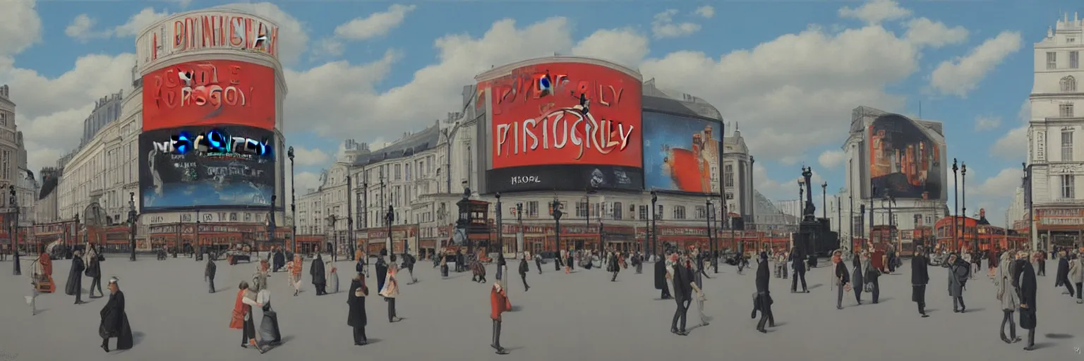 Prompt: piccadilly circus london painting magritte