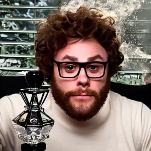 Image similar to seth rogan smoking out of a diamond bong