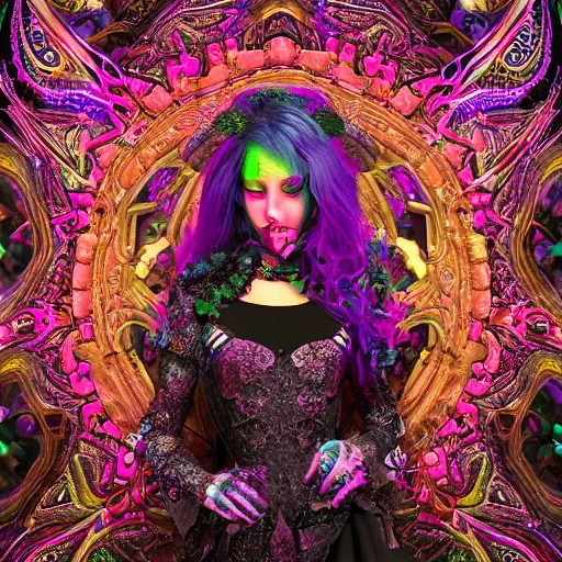 Image similar to psychadelic witch, hyper detailed, flowing psychadelic background intricate and detailed, ornate 8 k gorgeous intricate detailed, octane render