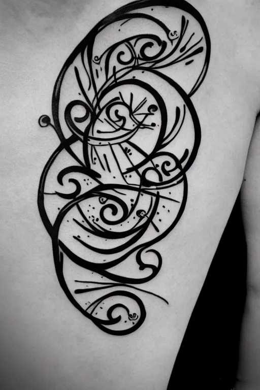 Image similar to a simple tattoo design of birds flying in spirals, black ink, logo