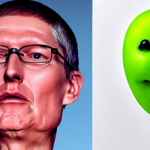 Image similar to an apple with a face looking like tim cook