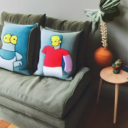 Image similar to “ the Simpson’s as coloured clay on couch”