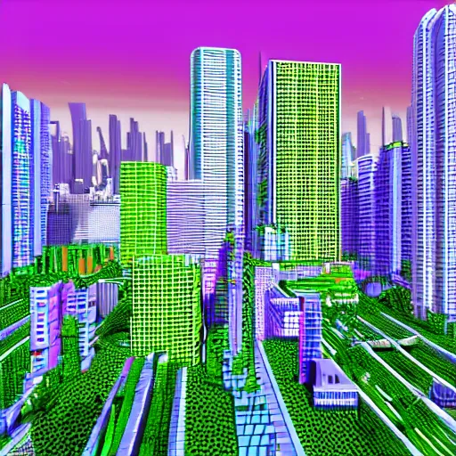 Image similar to vaporwave jungle city 3 d render