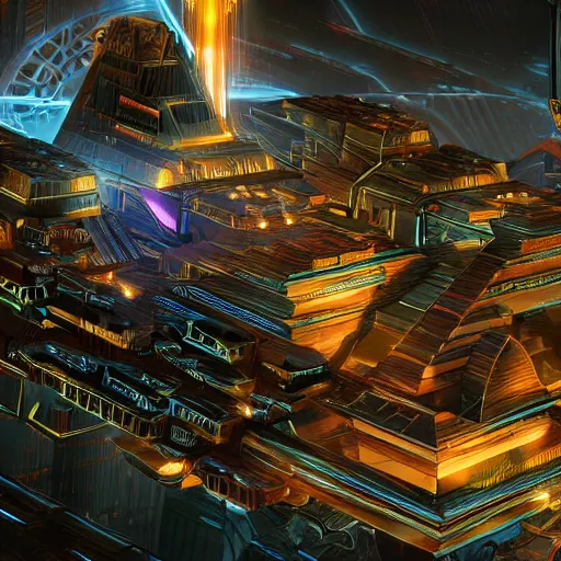 Image similar to a scene of the beautiful intricate epic futuristic pharaoh city with a cyber sphinx, a clearly hovering cyber pyramid, hyper detailed, cinematic lighting