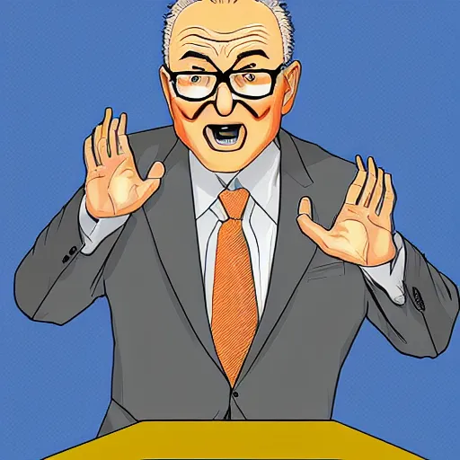 Prompt: Chuck Schumer super saiyan, digital art