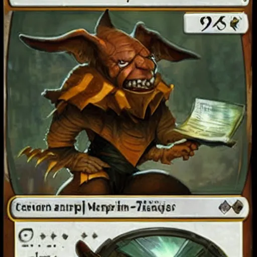 Image similar to Magic the gathering card art of an imp doing taxes