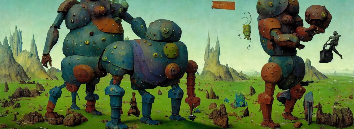 Image similar to full - body surreal colorful stylish armored golem rpg character concept art anatomy, action pose, very coherent and colorful high contrast masterpiece by norman rockwell franz sedlacek hieronymus bosch dean ellis simon stalenhag rene magritte gediminas pranckevicius, dark shadows, sunny day, hard lighting, reference sheet white! background