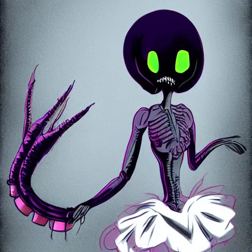 Image similar to a xenomorph wearing a tutu, concept art