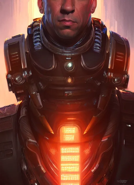 Prompt: portrait of apex legends vin diesel, intricate, elegant, glowing lights, highly detailed, digital painting, artstation, glamor pose, concept art, smooth, sharp focus, illustration, art by artgerm and greg rutkowski, artey freytag