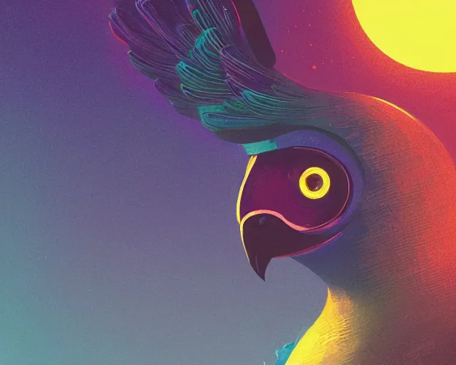 Image similar to tucan on the moon with neon cute giant eyes, intricate abstract. intricate artwork, by tooth wu, wlop, beeple, dan mumford. concept art, octane render, trending on artstation, greg rutkowski very coherent symmetrical artwork. cinematic, key art, hyper realism, high detail, octane render, 8 k, iridescent accents