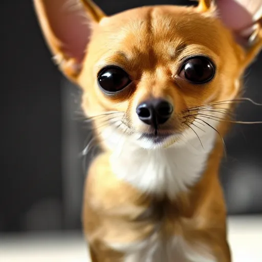 Prompt: studio photo of a cat chihuahua hybrid, 4k