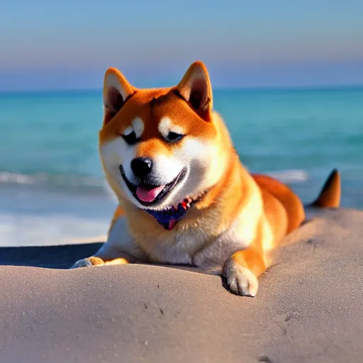 Prompt: Shiba inu dog at the beach