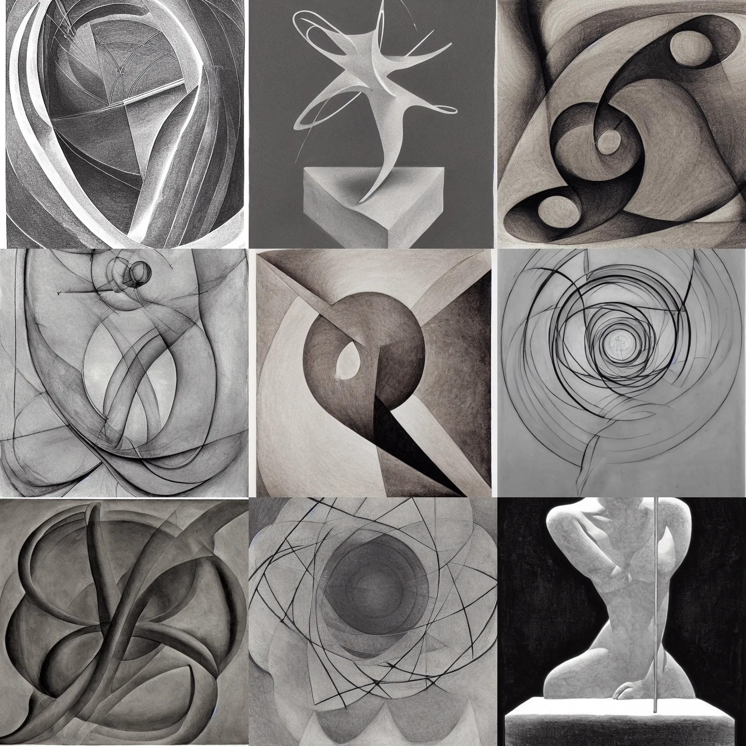 Prompt: tranquility of the endless stars, classical sculpture, ink wash, by Naum Gabo, by Philip Geiger, ink on canvas, abstract sculpture, detailed, cool tones, by Michelangelo, (by M.C. Escher)