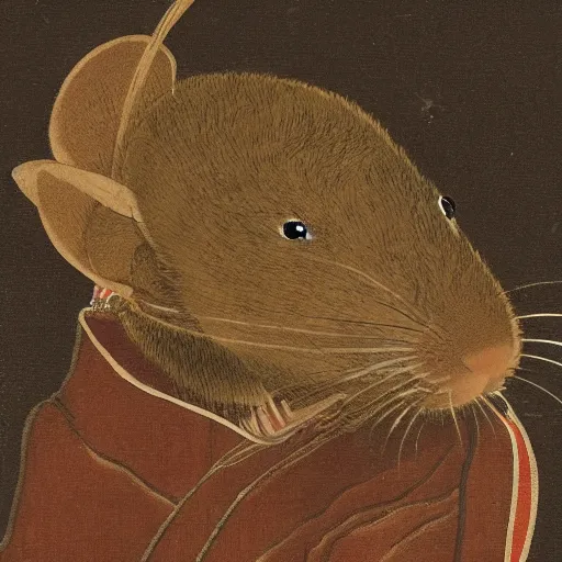 Prompt: a brown rat in japanese kimono in the style of Rembrandt