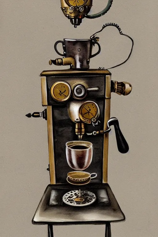 Prompt: steampunk espresso machine painting