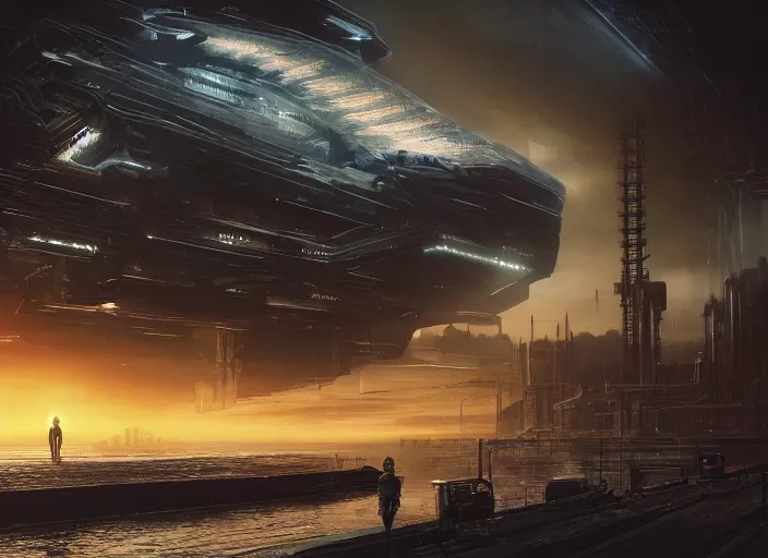 Prompt: cult of technology, exterior, cyberpunk, shinning lighting, side view, scifi, machines, ocean animals, artificial intelligence!!, ultra realistic, highly detailed, brain in a vat!!, futuristic landscape, citadel, industrial, city, atmosphere, highlighted, cinematic, art by jan urschel and neil blevins, sharp focus, sunset