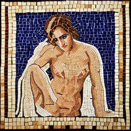 Prompt: roman bath mosaic of emma watson