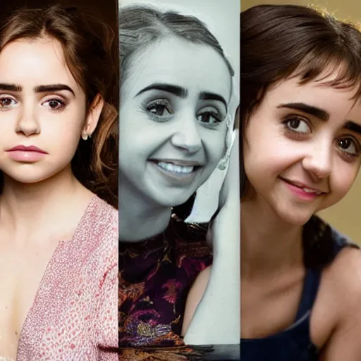 Prompt: beautiful portrait of a combination of tanya reynolds, lily collins, isabela moner, zoe kazan, natalia dyer