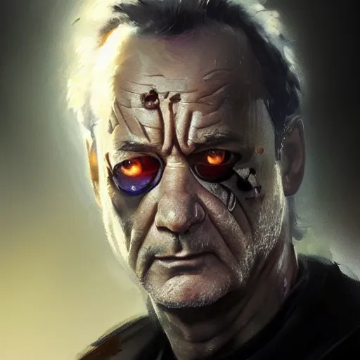 Prompt: bill murray as the terminator, dramatic light, painted by stanley lau, painted by greg rutkowski, painted by stanley artgerm, digital art, trending on artstation