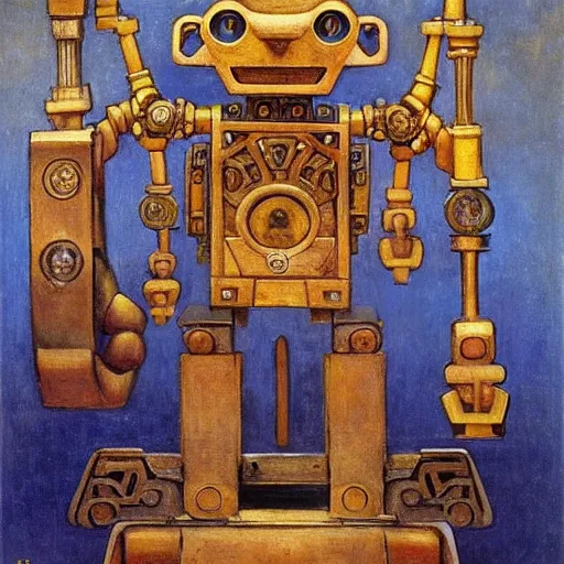 Prompt: ornate mechanical robot cat, by annie swynnerton and diego rivera and nicholas roerich, symbolist, dramatic lighting, elaborate geometric ornament, art brut, soft cool colors, smooth, sharp focus, extremely detailed, adolf wolfli and ( donato giancola )