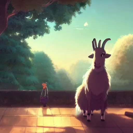 Prompt: a wholesome animation key shot of a goat smoking a joint, studio ghibli, pixar and disney animation, sharp, rendered in unreal engine 5, anime key art by greg rutkowski, bloom, dramatic lighting