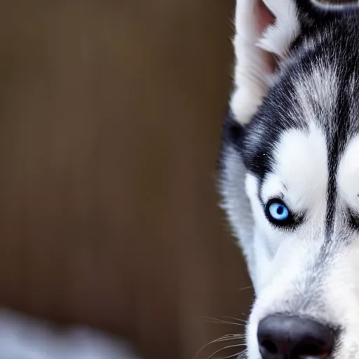 Image similar to a husky with black jacket and blue eyes