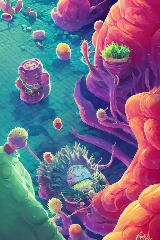 Image similar to roots cactus sushi cristal smurf ghost creature animal sushi cristal very big eye roots cactus elemental flush of force nature micro world fluo fishscale, behance hd by jesper ejsing, by rhads, makoto shinkai and lois van baarle, ilya kuvshinov, rossdraws radiating a glowing aura global illumination ray tracing hdr