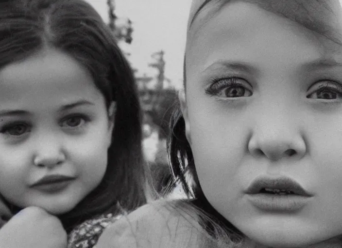 Prompt: professional fine detailed photo portrait of young angelina jolie from makhachkala, dagestan. kid angelina jolie in the postsoviet suburbia, iphone photo, instagram, black and white - - cfg _ scale 7