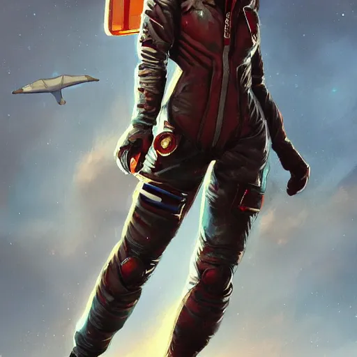 Prompt: highly detailed painting, side view, lonely awkward brilliant female vampire women, in flight suit, soviet, science fiction, artstation, digital illustration -