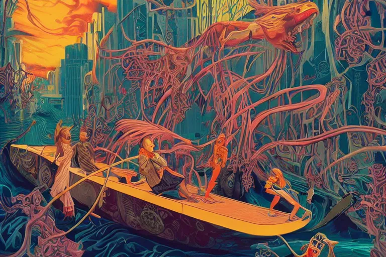 Image similar to traveling the river styx, tristan eaton, victo ngai, artgerm, rhads, ross draws