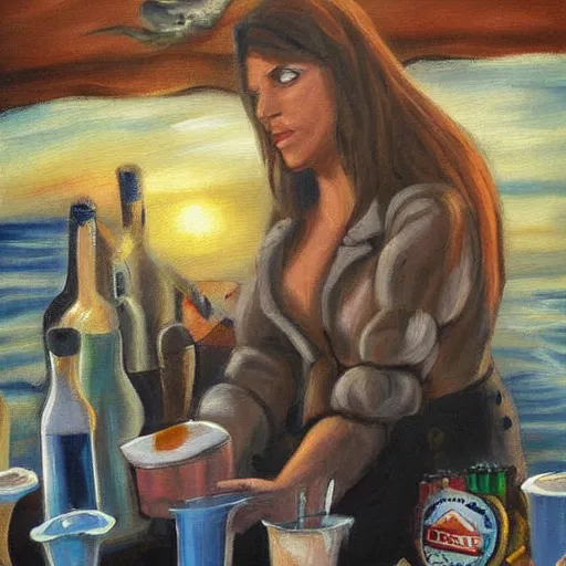 Image similar to Shark bartender, high quality painting