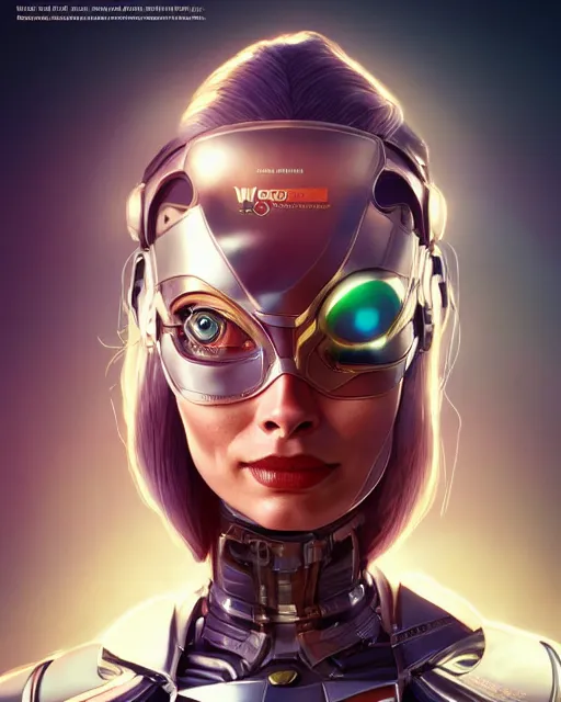 Image similar to weta disney pixar movie still portrait photo of margot robbie as cyborg woman by pixar, by weta, wlop, ilya kuvshinov, rossdraws, artgerm, maxim cover, latex, sweaty, iridescent, bright morning, anime, liosh, mucha