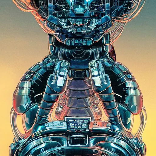 Image similar to portrait closeup of super contra robot, symmetrical, by yoichi hatakenaka, masamune shirow, josan gonzales and dan mumford, ayami kojima, takato yamamoto, barclay shaw, karol bak, yukito kishiro, moebius