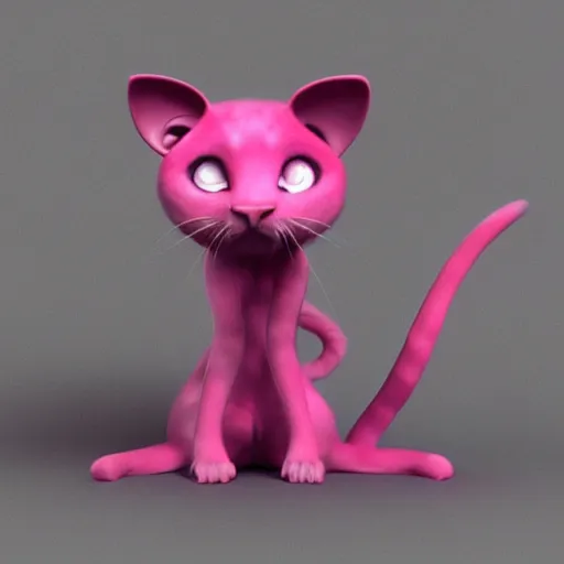 Prompt: a pink cat with yellow eyes sitting on its hind legs, a 3 d render by alberto seveso, trending on cgsociety, furry art, zbrush, rendered in maya, polycount