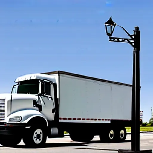 Image similar to truck dangling from atop a street light pole