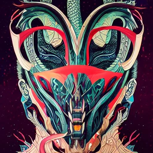 Image similar to Tristan Eaton, victo ngai, artgerm, symmetrical dragon mask