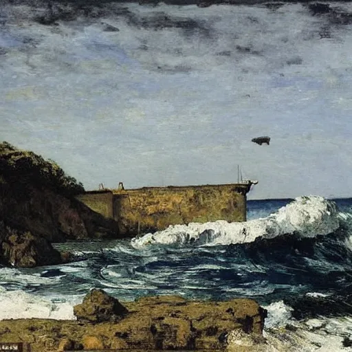 Image similar to Politics aside, a common view of late Courbet is that he became a kind of ''official'' realist painter, increasingly concentrating on inoffensive landscapes and seascapes for a bourgeois clientele.