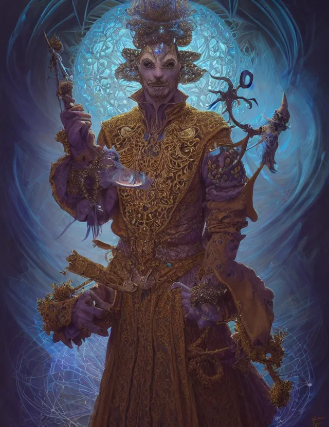 Image similar to front shot of a court jester character, hyperdimensional, bioluminescent hypercubes, ((intricate)), elegant, highly detailed, centered, (((artstation, concept art, smooth, sharp focus, artgerm, Tomasz Alen Kopera, Peter Mohrbacher, donato giancola, Joseph Christian Leyendecker, WLOP, Boris Vallejo))), mugshot!!!!!, ugly!!!!!!, octane render, nvidia raytracing demo, grainy, muted, 8K, digitalblasphemy