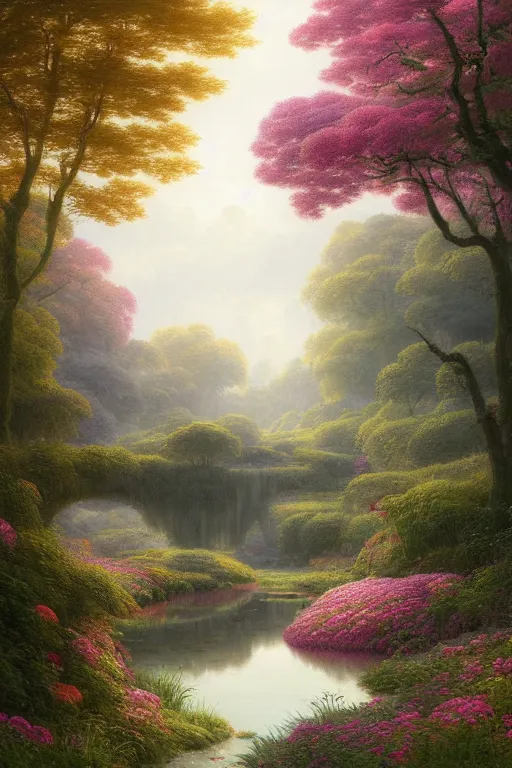 Prompt: a beautiful digital illustration painting river among the flowers by benoit b. mandelbrot, steven belledin, martin johnson heade, lee madgwick, caspar david friedrich, and david rios ferreira. 8 k resolution trending on artstation concept art digital illustration