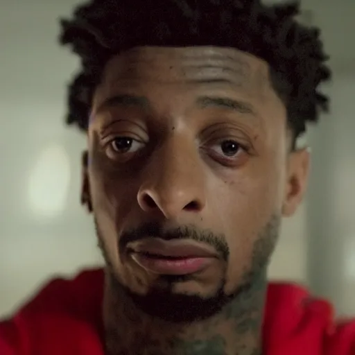 Prompt: cinematic film still of rapper 21 Savage starring in a Horror Anthology Series in the style of Wes Craven, shallow depth of field, HD, nightmare