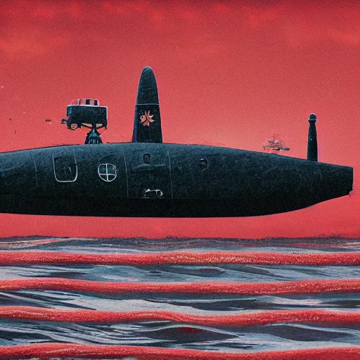 Prompt: submarine in an ocean of blood