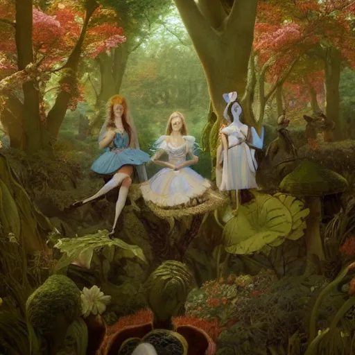 Image similar to Alice in wonderland, masterpiece by Edgar Maxence and Ross Tran and Michael Whelan, gustav dore, 8k, octane render