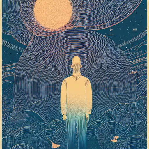 Prompt: risograph, a wandering mind, logo without text, simple white background victo ngai, kilian eng
